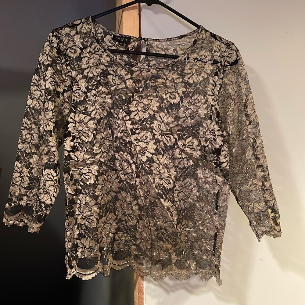 Talbot 8p black mesh with gold floral pattern